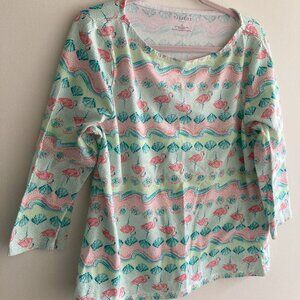 Talbots Pink Flamingos Boatneck 3/4 sleeve Top
